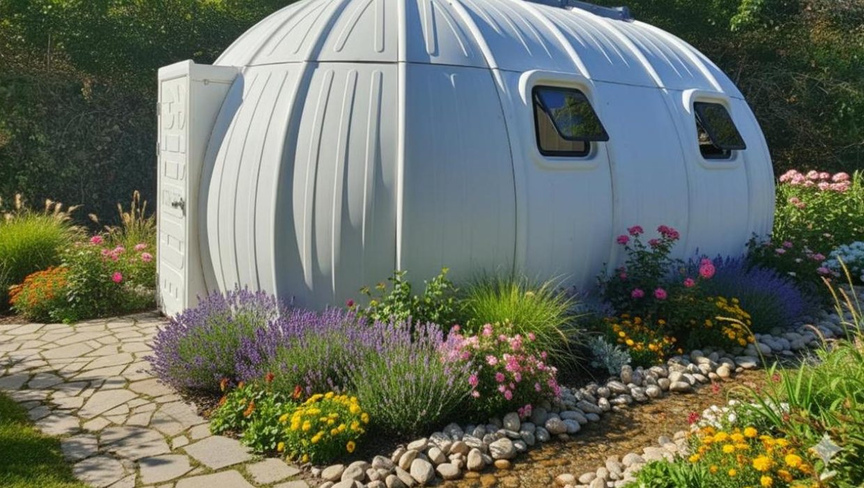 Wisdome House model unit installed in a garden — actual photo